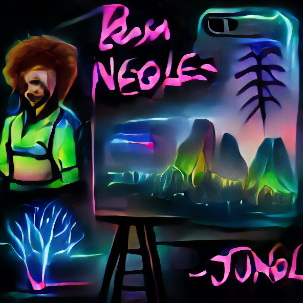 Neon jungle drawn by Bob Ross